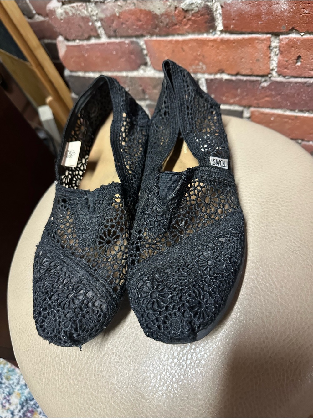 Toms Women's Black Crochet Slip-On Moccasins